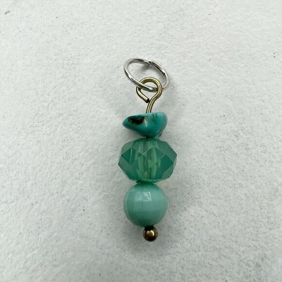 Silver Tone Faux Turquoise Beaded Upcycled Pendant - Picture 4 of 4